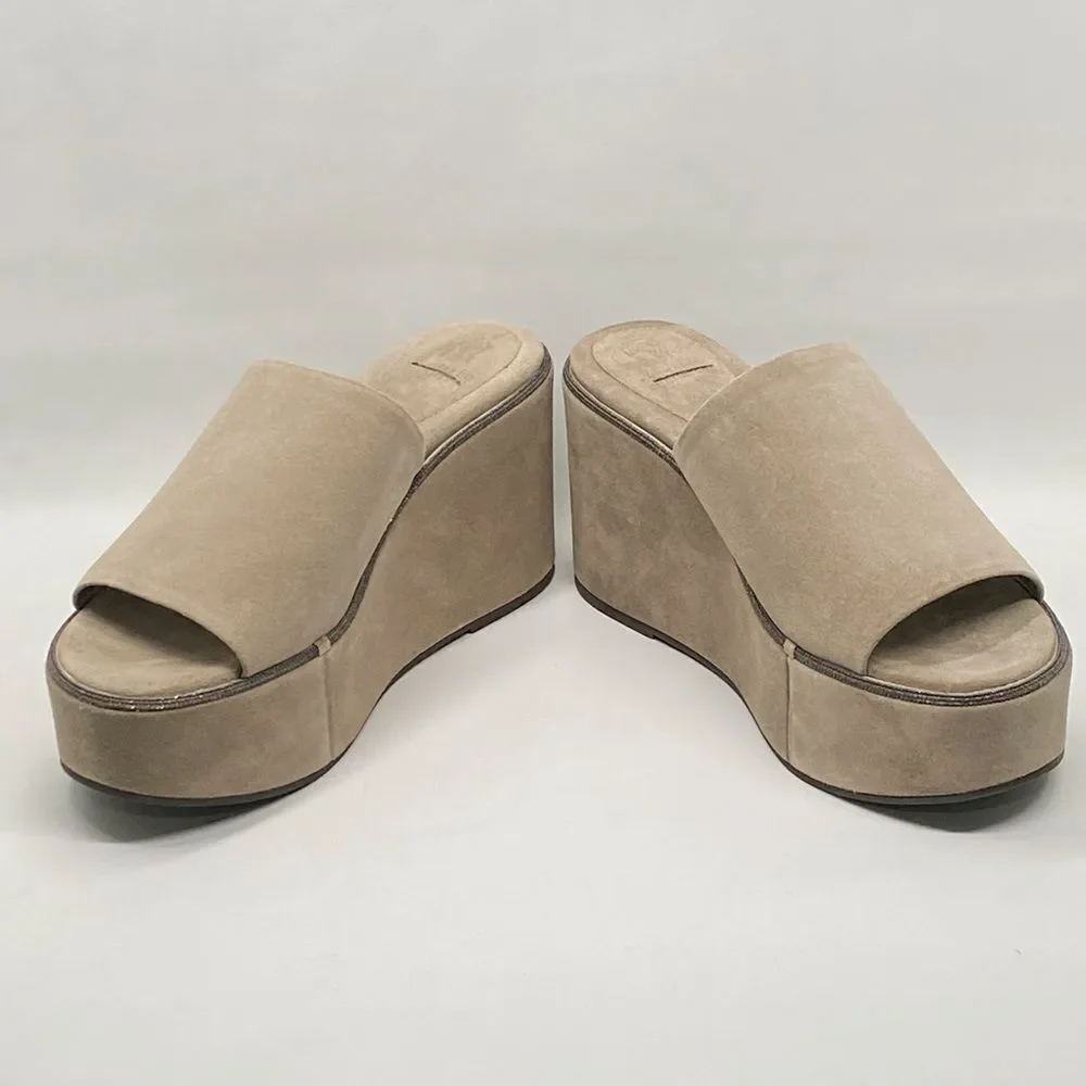 Brunello Cucinelli Suede Monili Platform Slide Sandals size 38